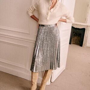 Sezane Dino Midi Skirt in silver